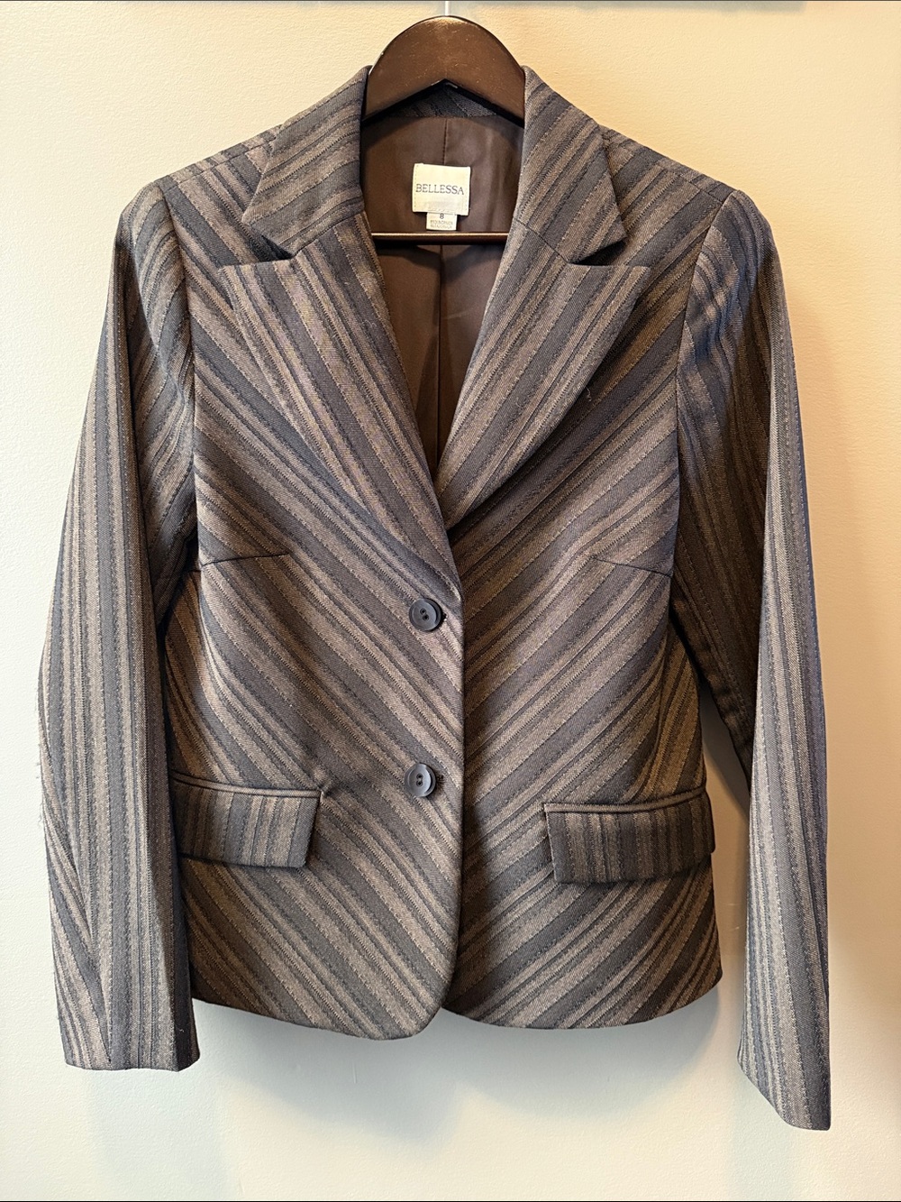 Vintage 1980s Women's Striped Tailored Blazer Long Sleeve Button Jacket 2 Pocket